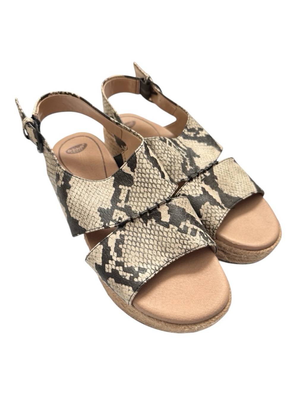 Dr. Scholl's Cream and Black Espadrille Sandals Thick Sole Wide Straps Size 8